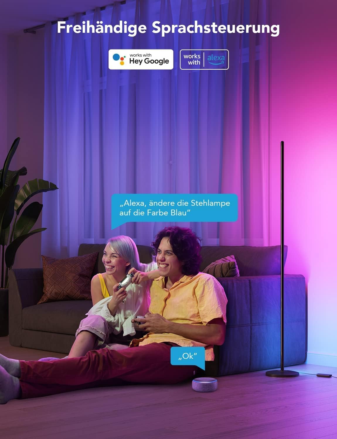 Govee RGBIC LED Floor Lamp Living Room, WiFi Floor Lamp