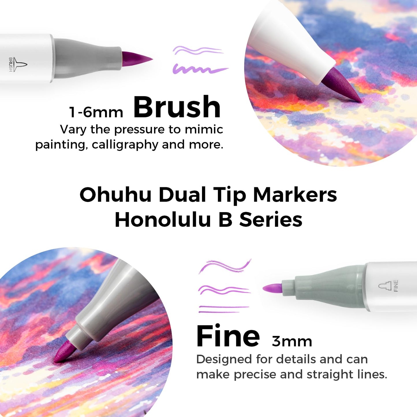 48 Colour Alcohol Brush Markers, Ohuhu Double Tip (Brush & Fine Tip)