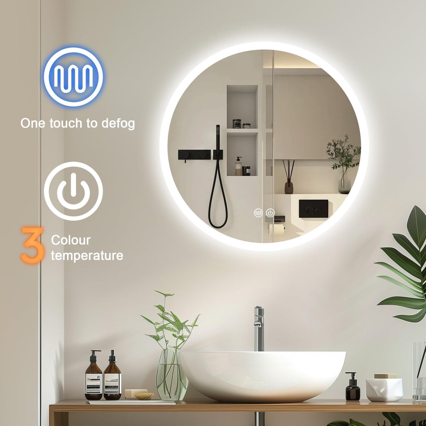 AllRight LED Bathroom Mirror with Lighting, 50 cm
