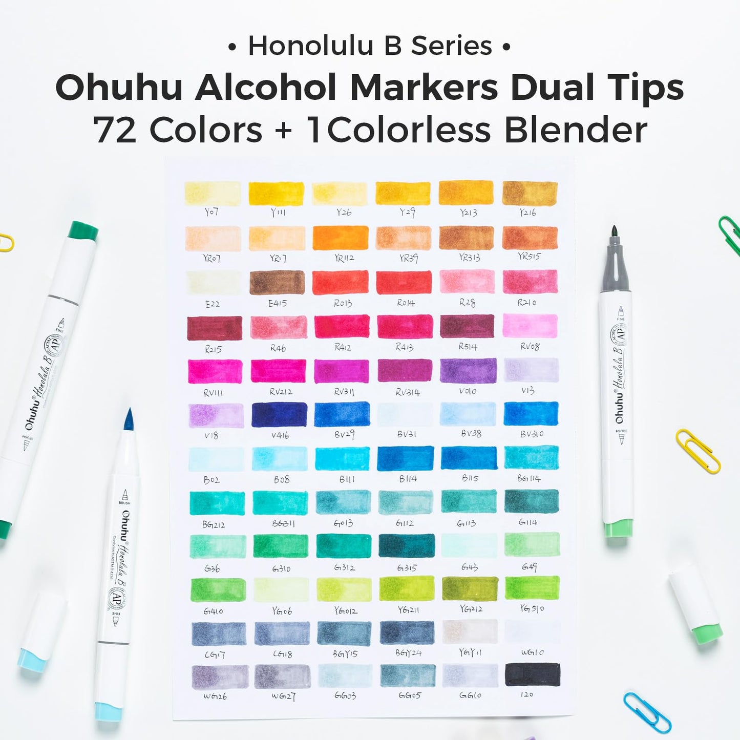 48 Colour Alcohol Brush Markers, Ohuhu Double Tip (Brush & Fine Tip)
