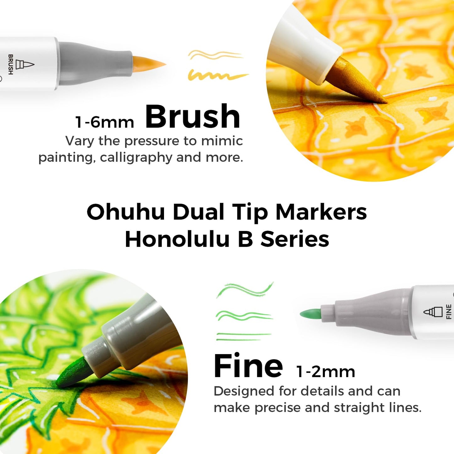 48 Colour Alcohol Brush Markers, Ohuhu Double Tip (Brush & Fine Tip)