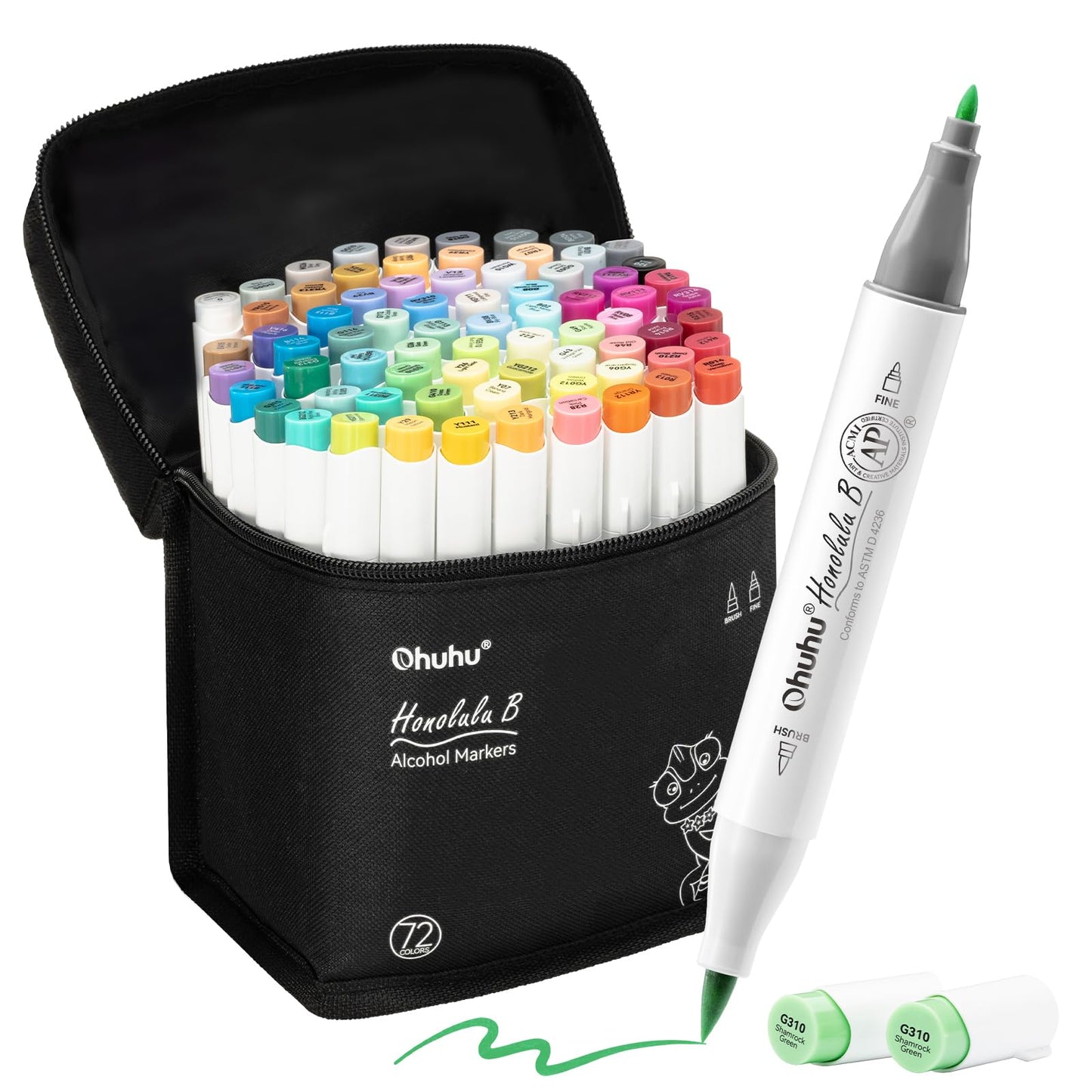 48 Colour Alcohol Brush Markers, Ohuhu Double Tip (Brush & Fine Tip)