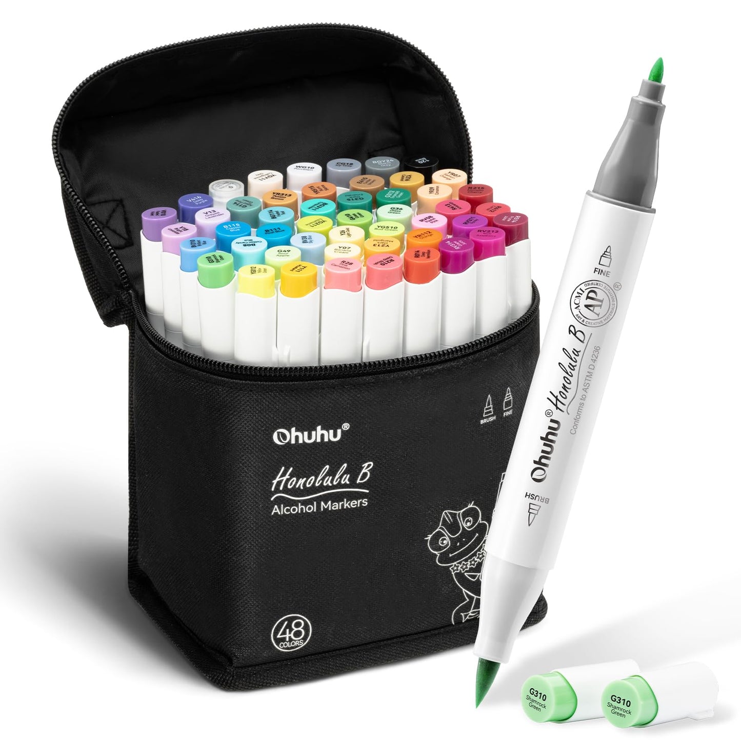 48 Colour Alcohol Brush Markers, Ohuhu Double Tip (Brush & Fine Tip)