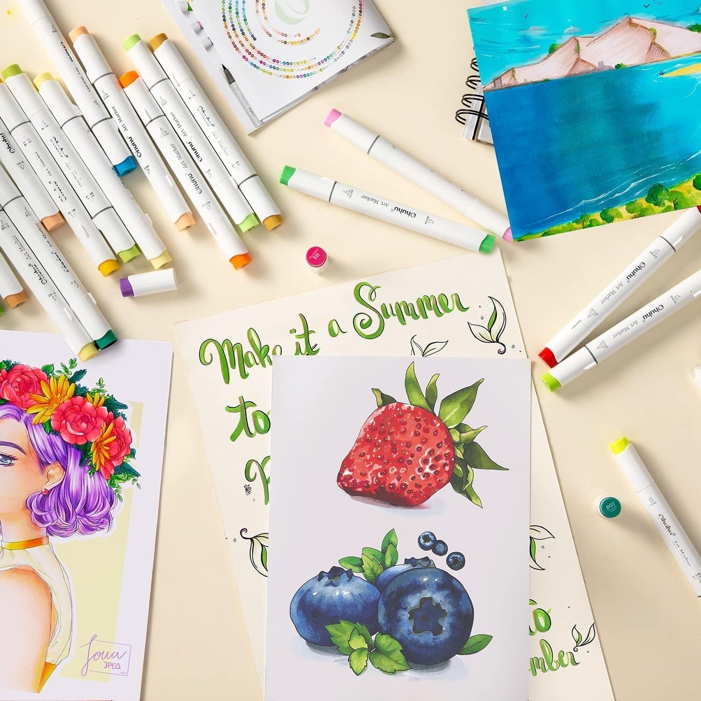48 Colour Alcohol Brush Markers, Ohuhu Double Tip (Brush & Fine Tip)
