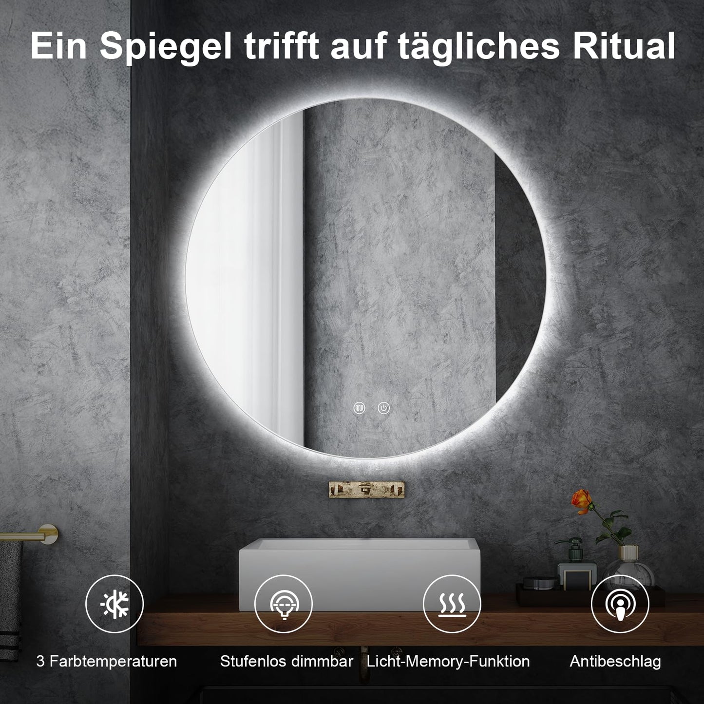 AllRight LED Bathroom Mirror with Lighting, 50 cm