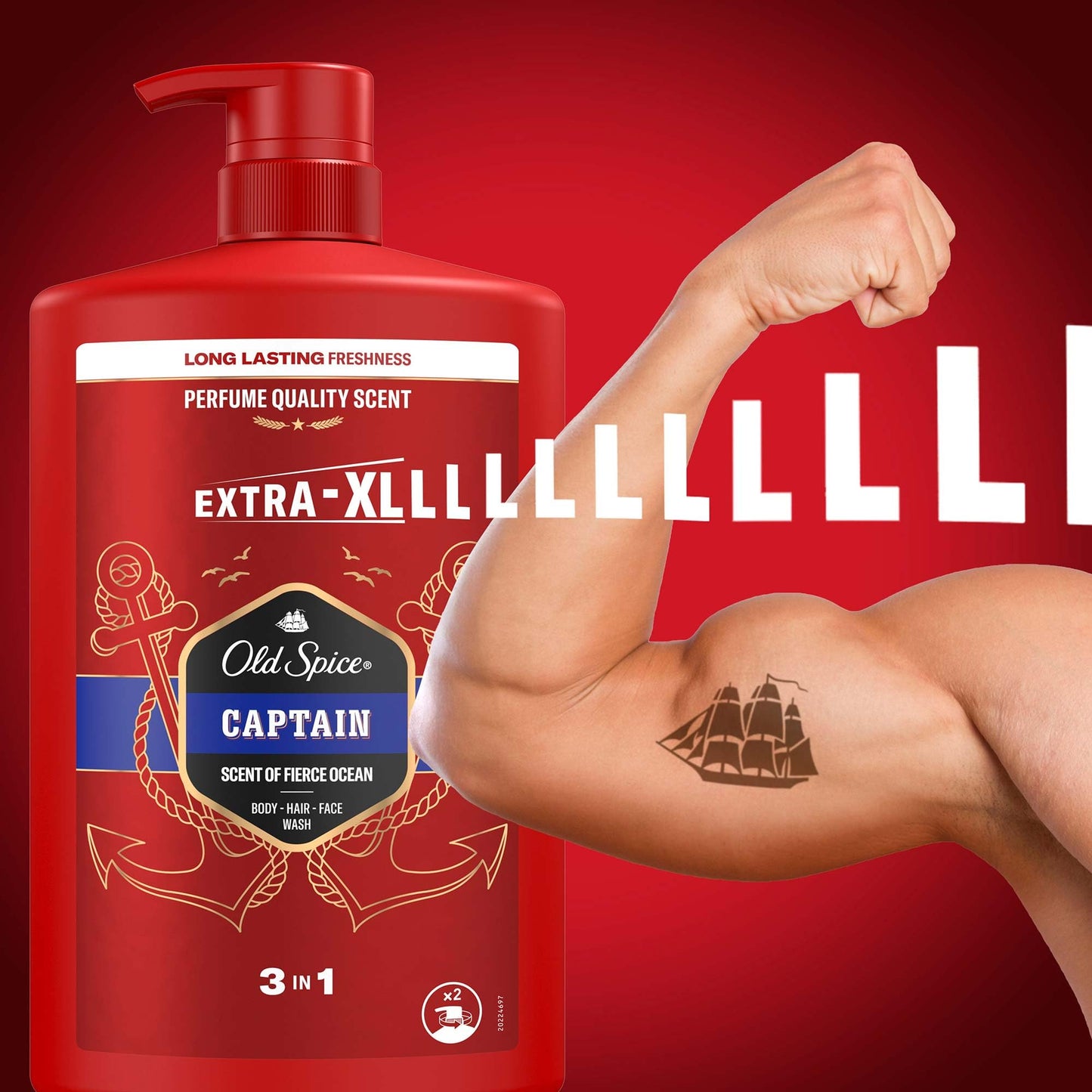 Old Spice Captain 3-in-1 Shower Gel & Shampoo for Men, 1L