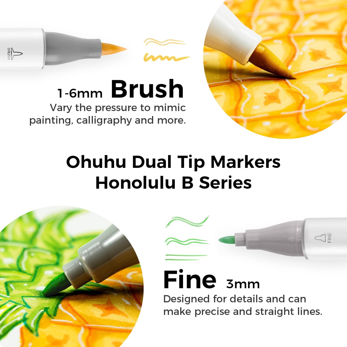 48 Colour Alcohol Brush Markers, Ohuhu Double Tip (Brush & Fine Tip)