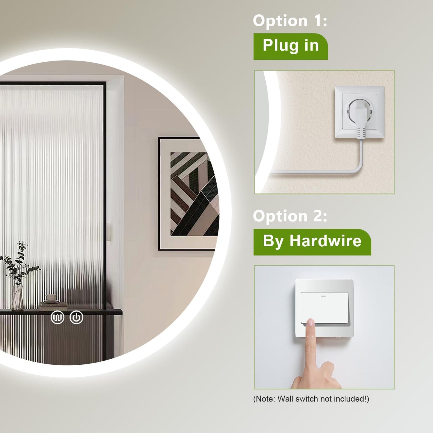 AllRight LED Bathroom Mirror with Lighting, 50 cm
