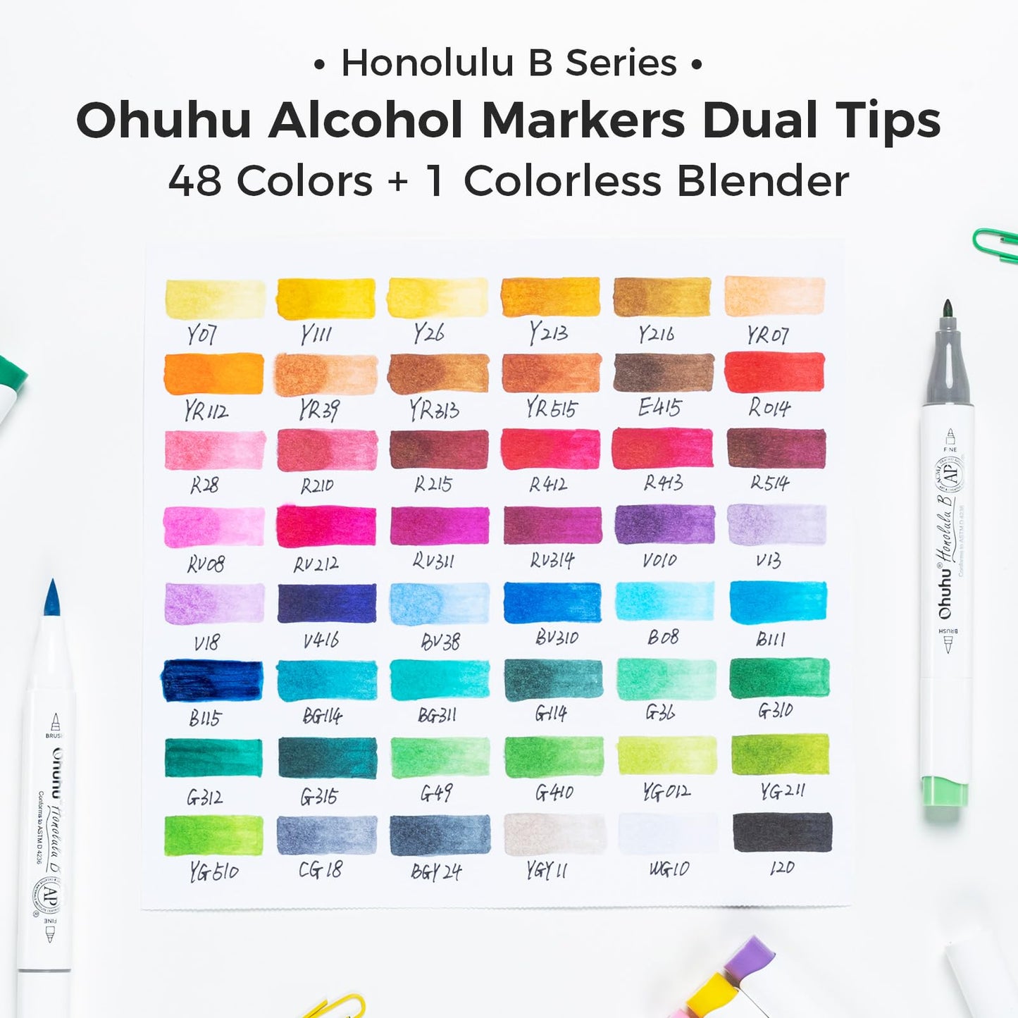 48 Colour Alcohol Brush Markers, Ohuhu Double Tip (Brush & Fine Tip)