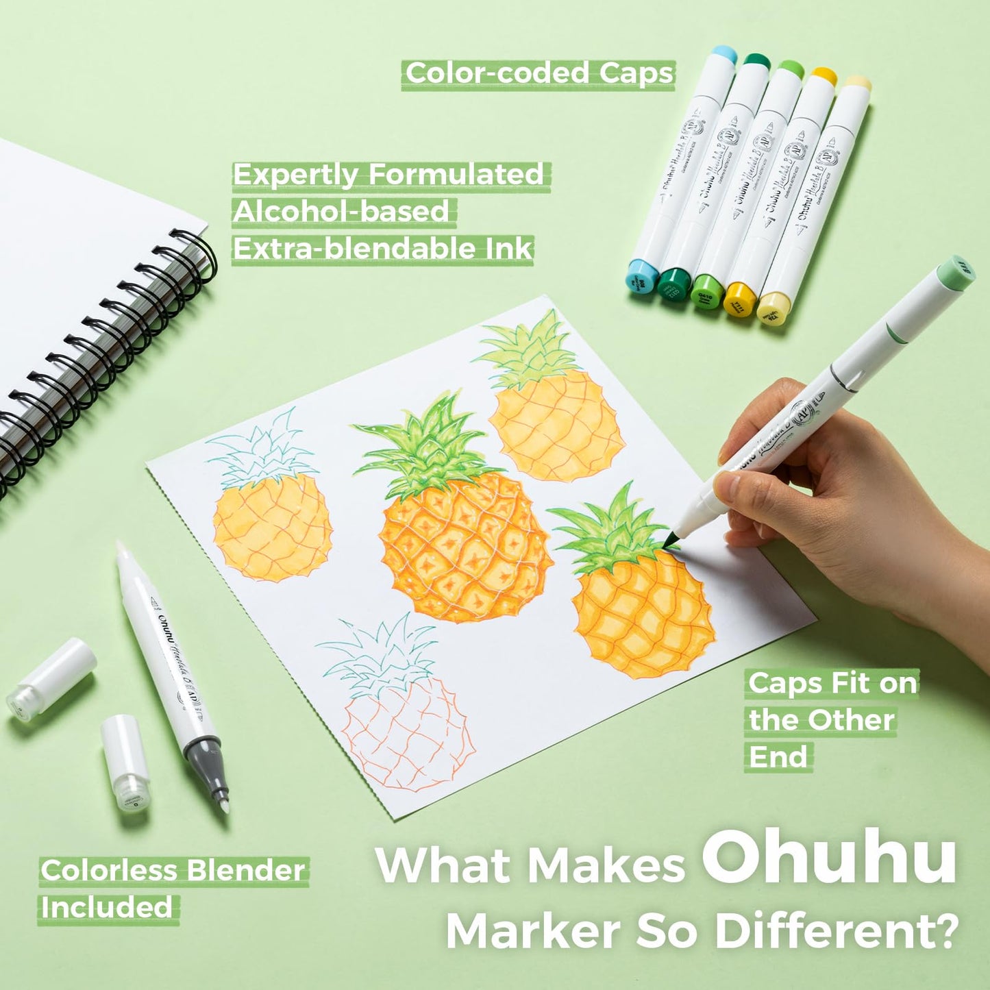 48 Colour Alcohol Brush Markers, Ohuhu Double Tip (Brush & Fine Tip)