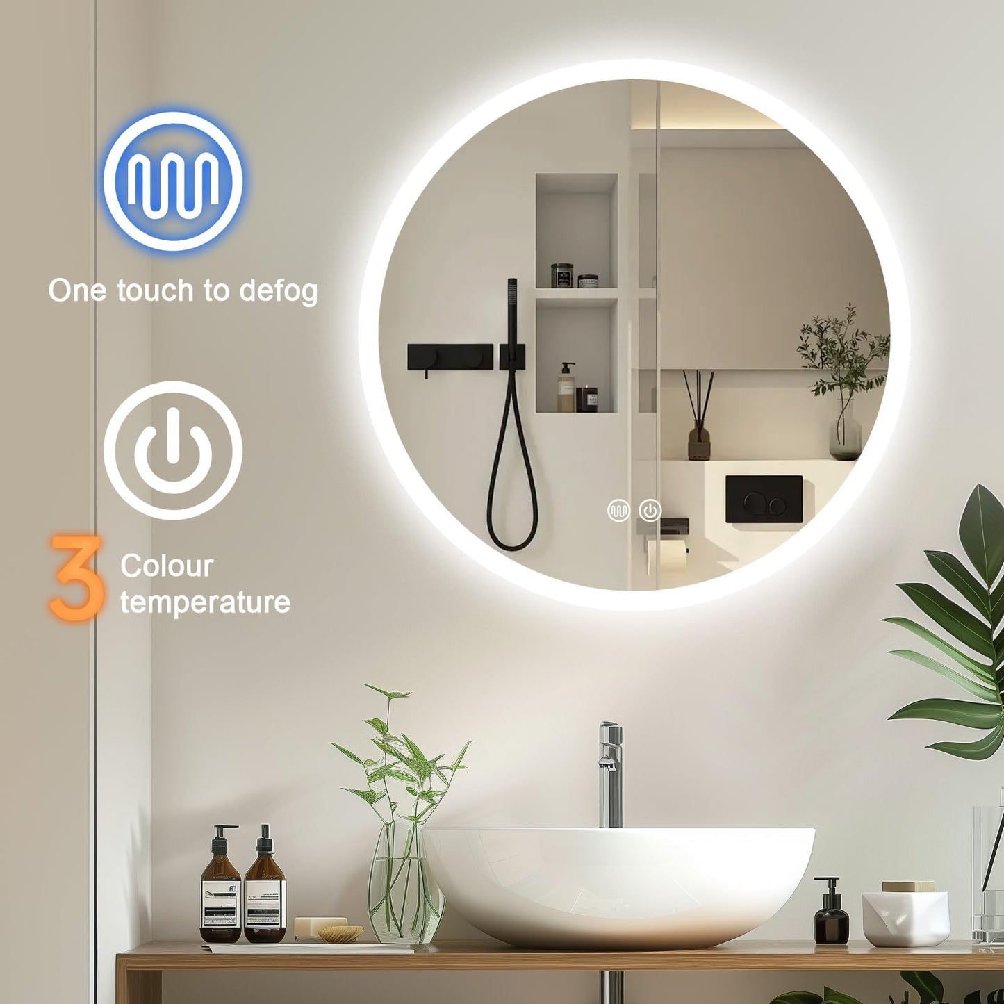 AllRight LED Bathroom Mirror with Lighting, 50 cm
