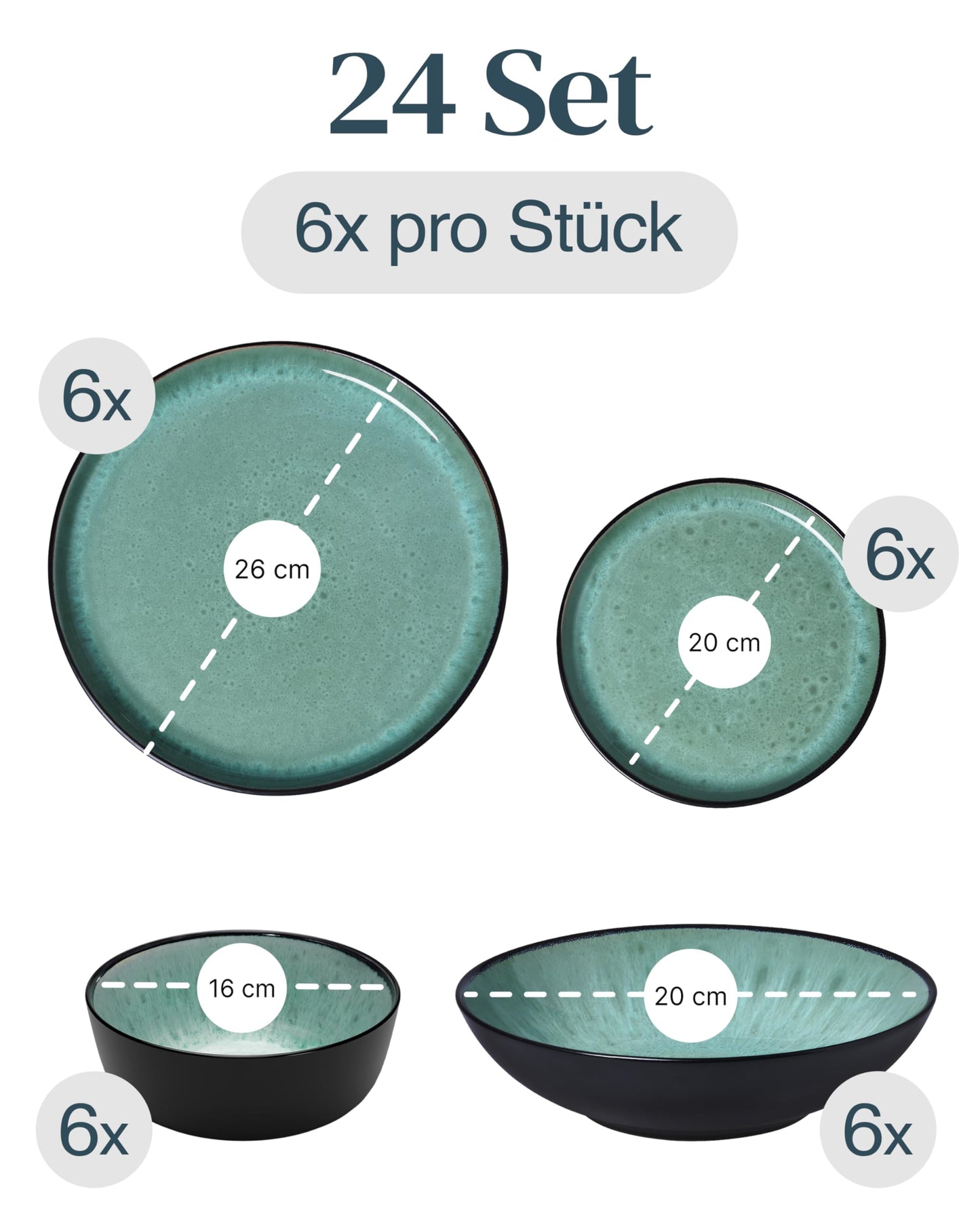 Pure Living Ibiza Stoneware Crockery Set for 6 People, 24-Piece