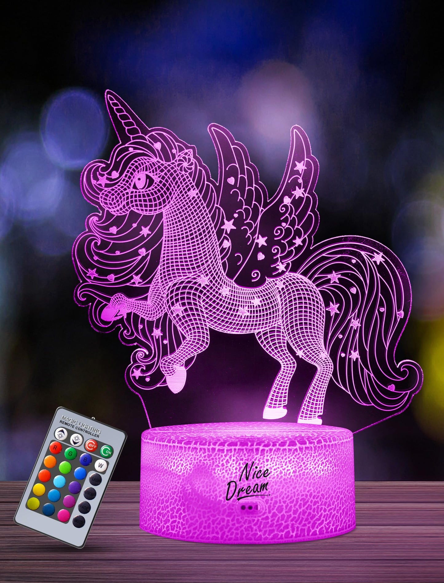 3D Dream Unicorn Nattelys - Til Drenge og Piger