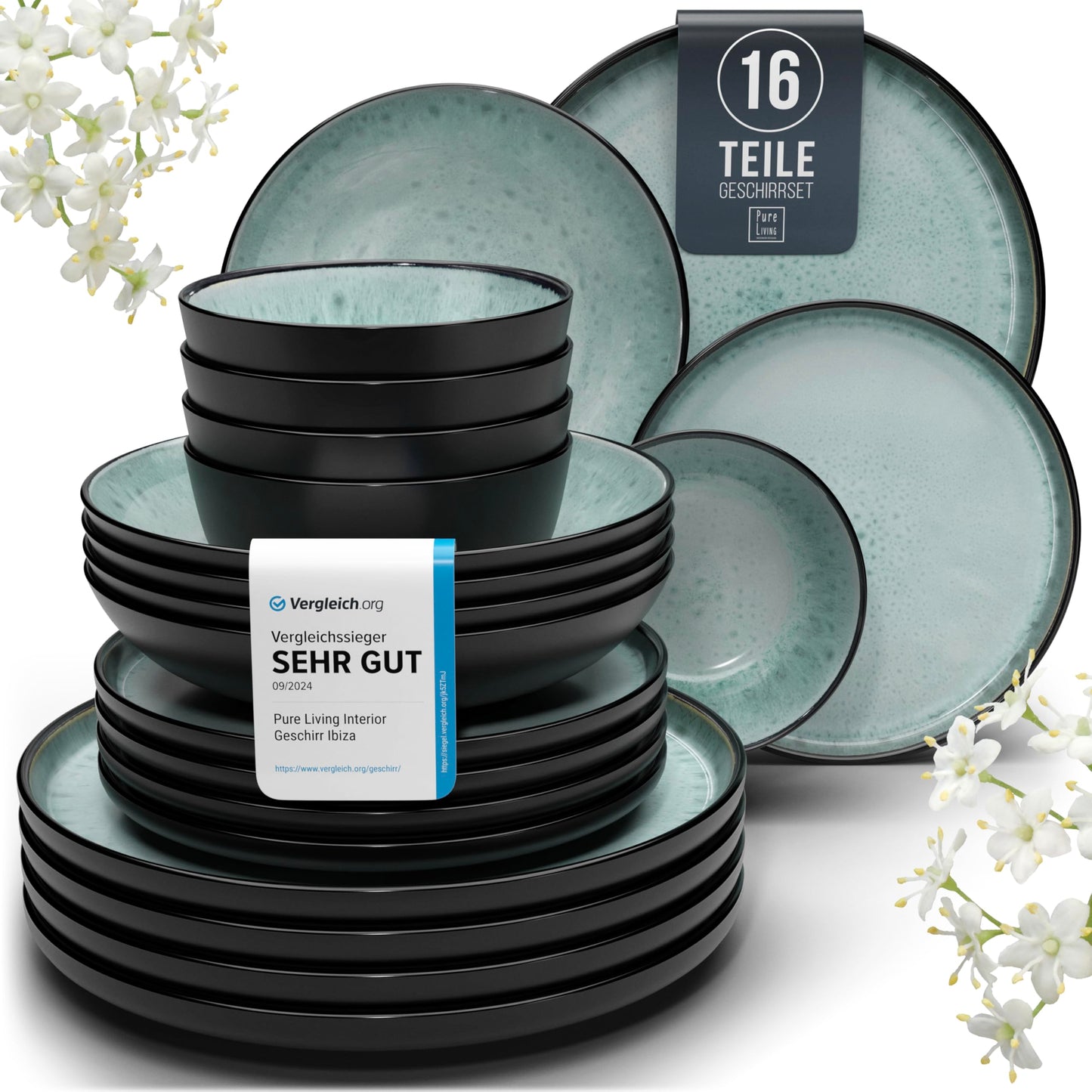 Pure Living Ibiza Stoneware Crockery Set for 6 People, 24-Piece