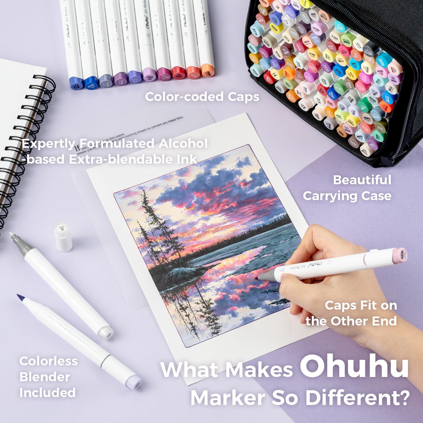 48 Colour Alcohol Brush Markers, Ohuhu Double Tip (Brush & Fine Tip)