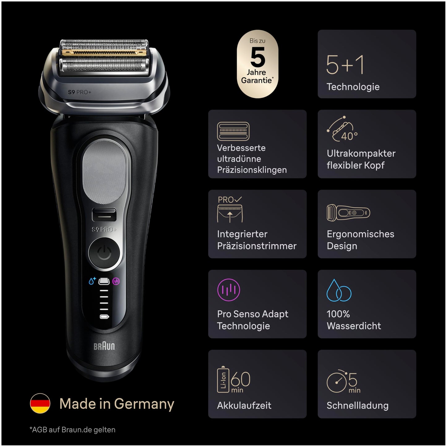 Braun Series 9 PRO+ Men's Electric Shaver, 5+1