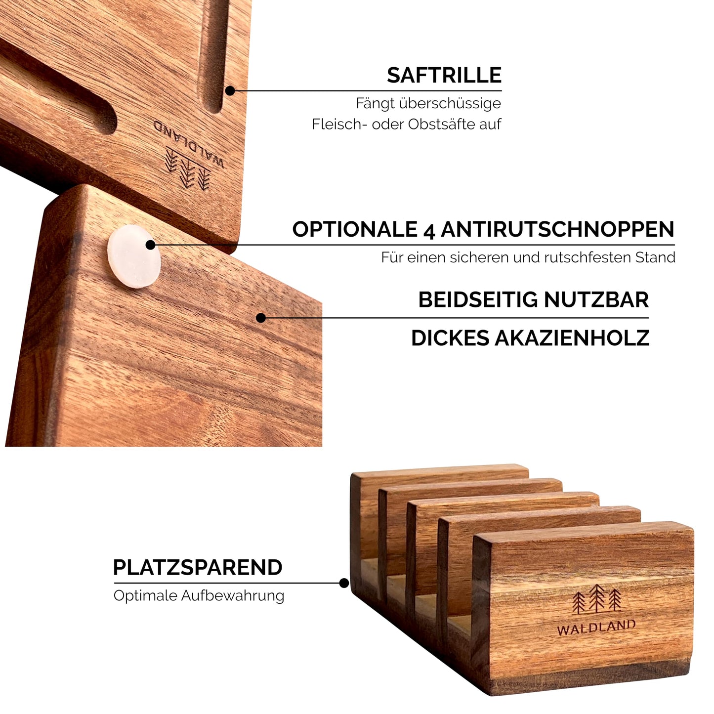 WALDLAND Premium Wooden Chopping Board Set of 4