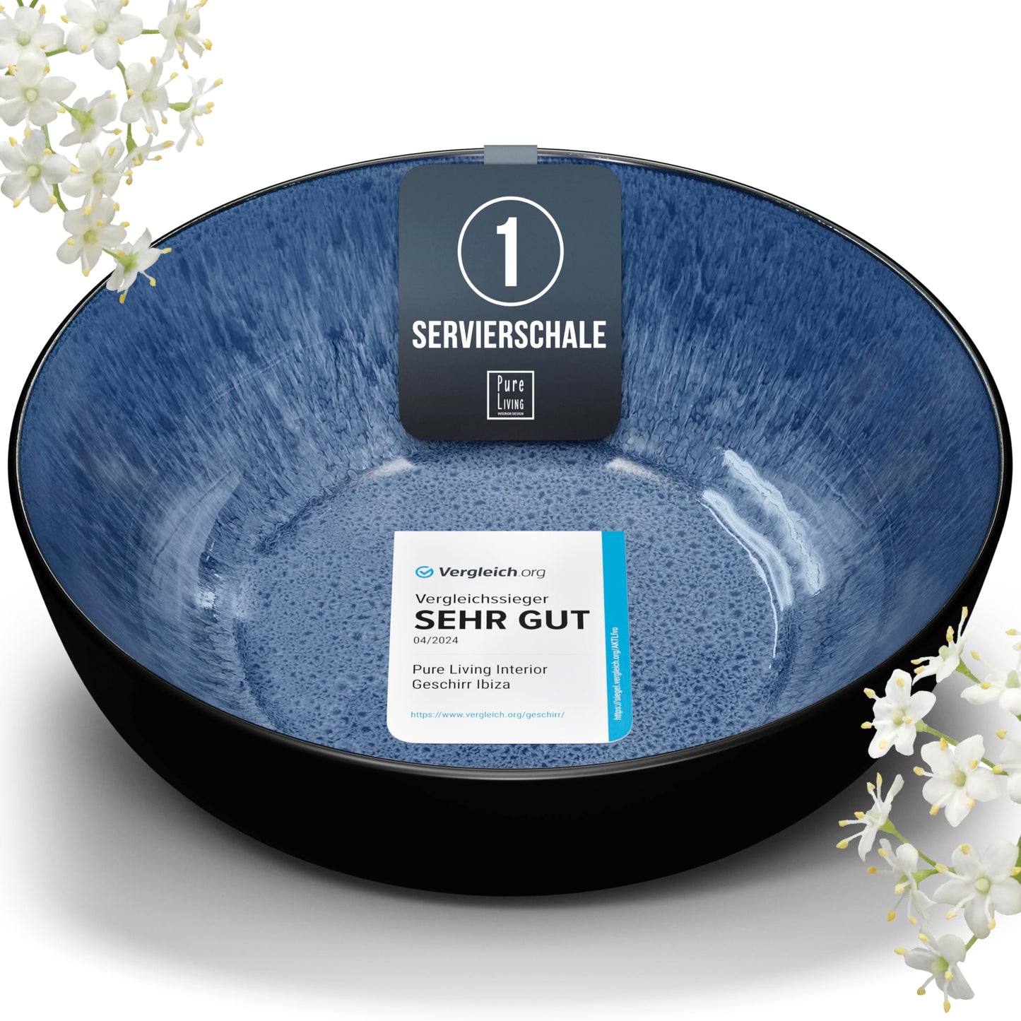 Pure Living Ibiza Stoneware Crockery Set for 6 People, 24-Piece