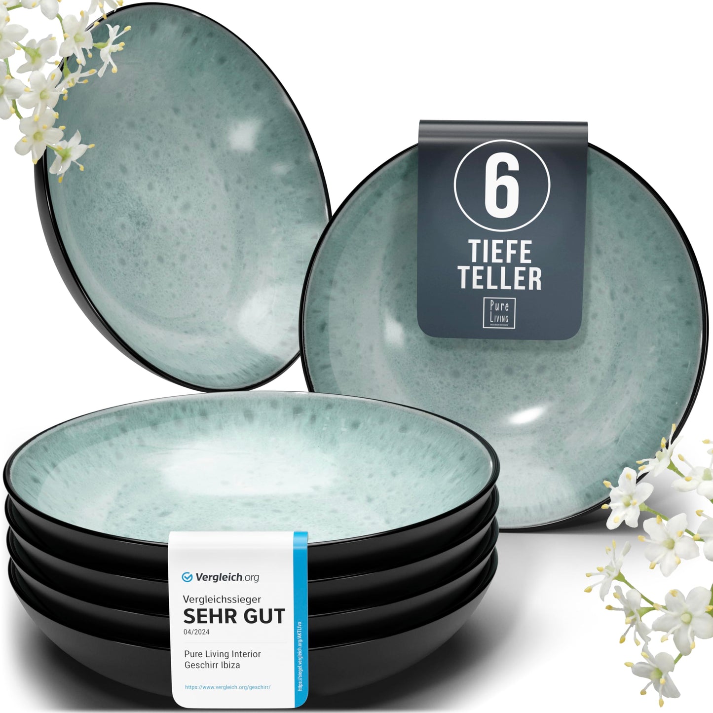 Pure Living Ibiza Stoneware Crockery Set for 6 People, 24-Piece