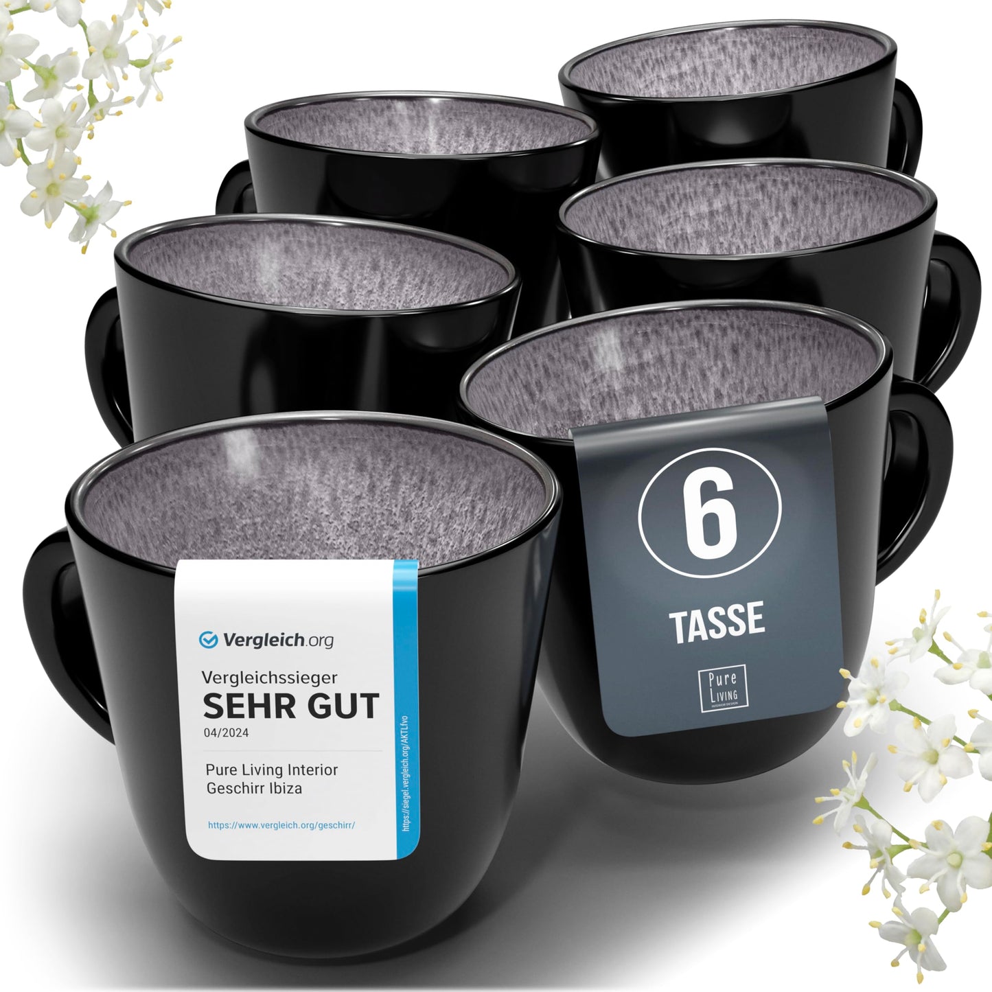 Pure Living Ibiza Stoneware Crockery Set for 6 People, 24-Piece