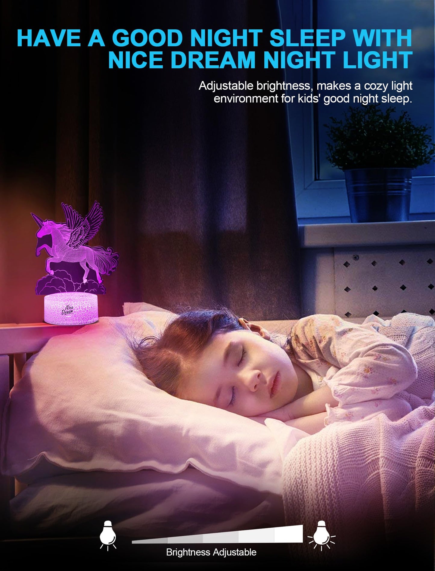 3D Dream Unicorn Nattelys - Til Drenge og Piger