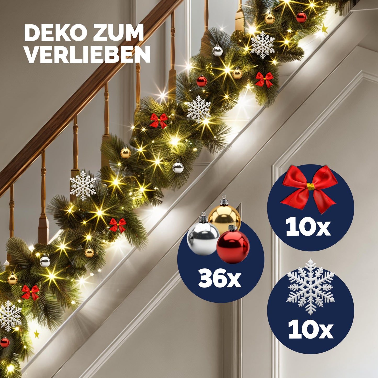 Casaria® Christmas Garland with Lighting Decoration, 5 m, 100 LEDs Illuminated Indoor Outdoor