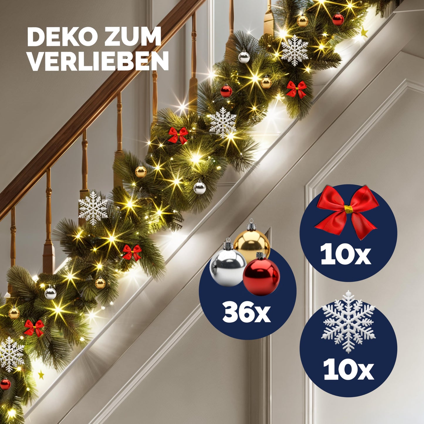 Casaria® Christmas Garland with Lighting Decoration, 5 m, 100 LEDs Illuminated Indoor Outdoor