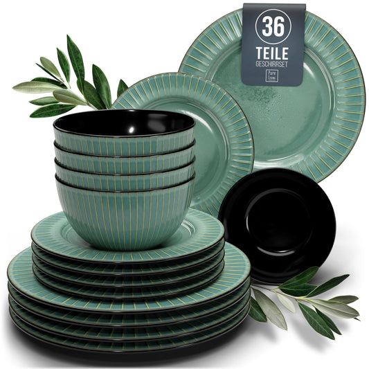 Pure Living Ibiza Stoneware Crockery Set for 6 People, 24-Piece