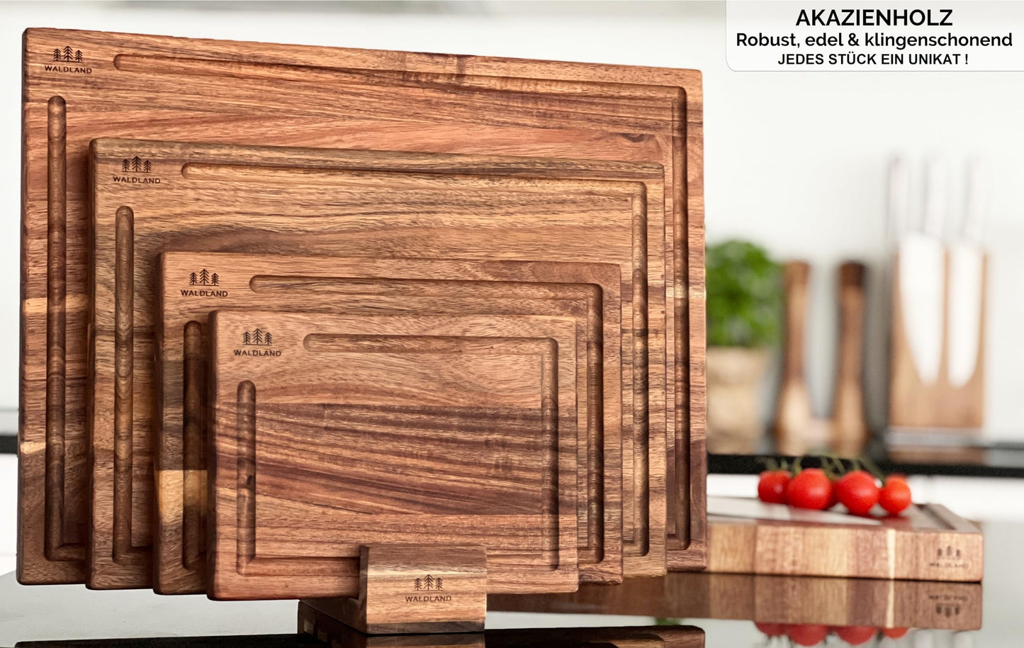 WALDLAND Premium Wooden Chopping Board Set of 4