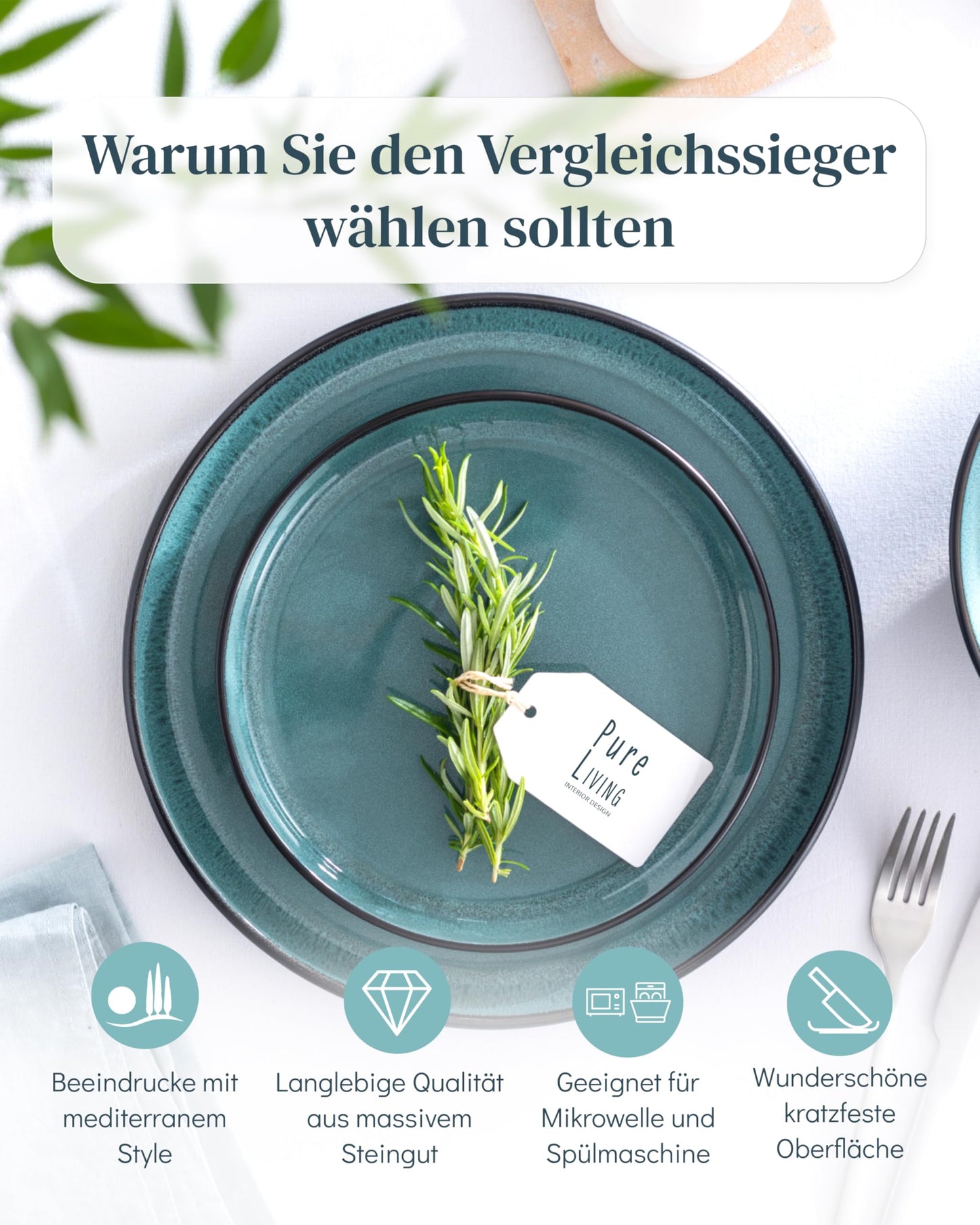 Pure Living Ibiza Stoneware Crockery Set for 6 People, 24-Piece