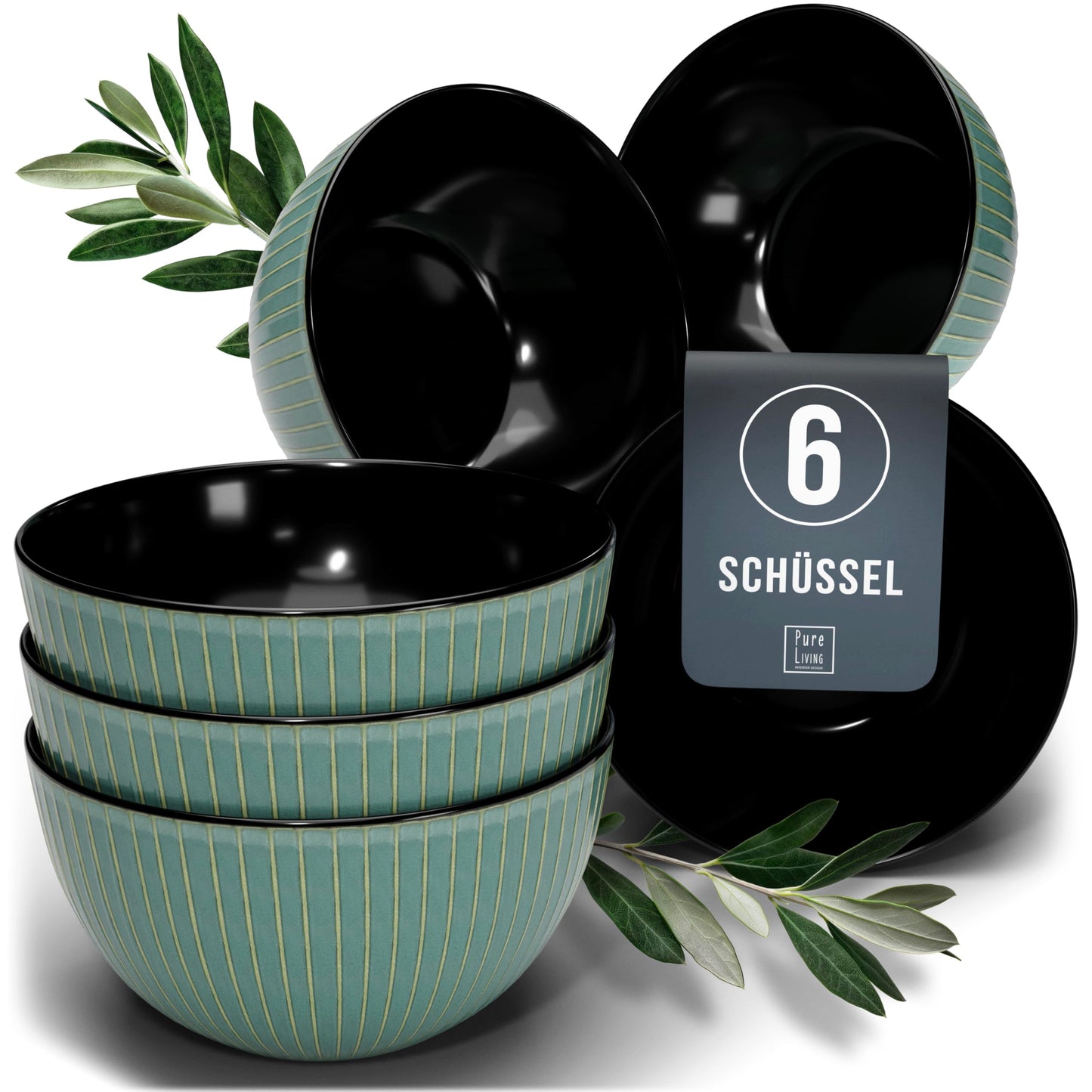 Pure Living Ibiza Stoneware Crockery Set for 6 People, 24-Piece