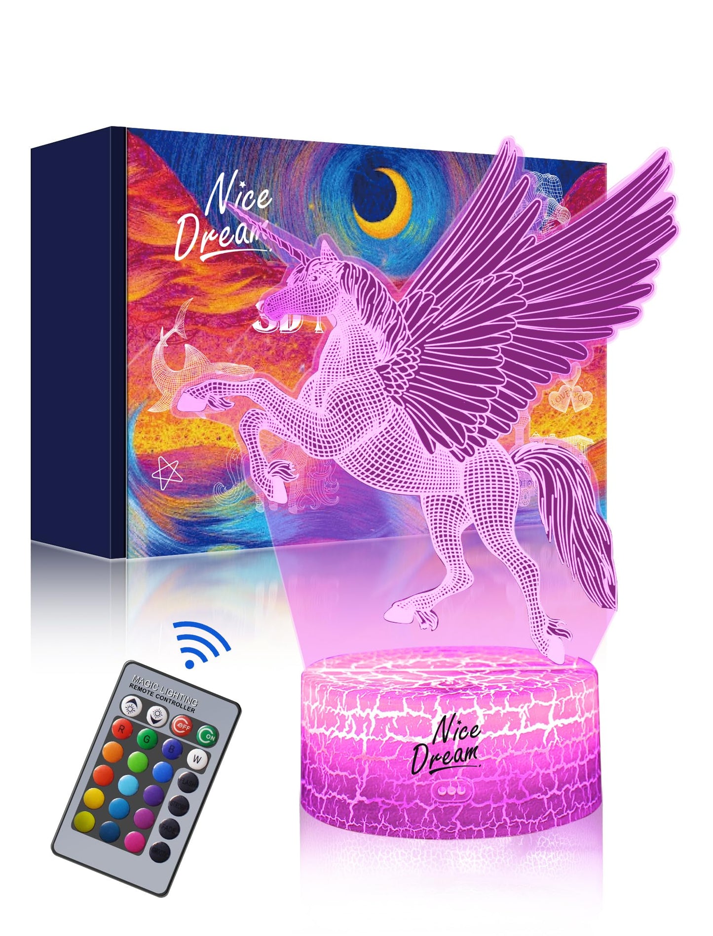 3D Dream Unicorn Nattelys - Til Drenge og Piger