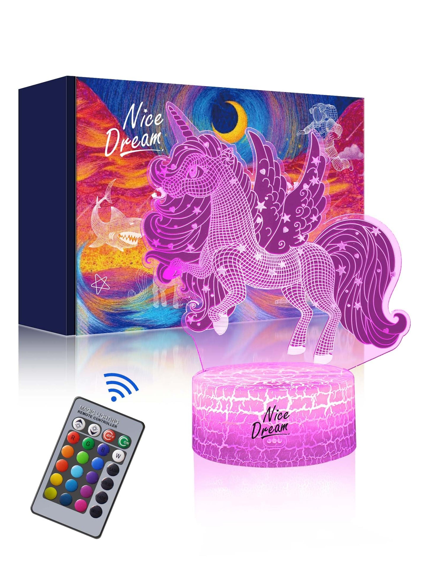 3D Dream Unicorn Nattelys - Til Drenge og Piger