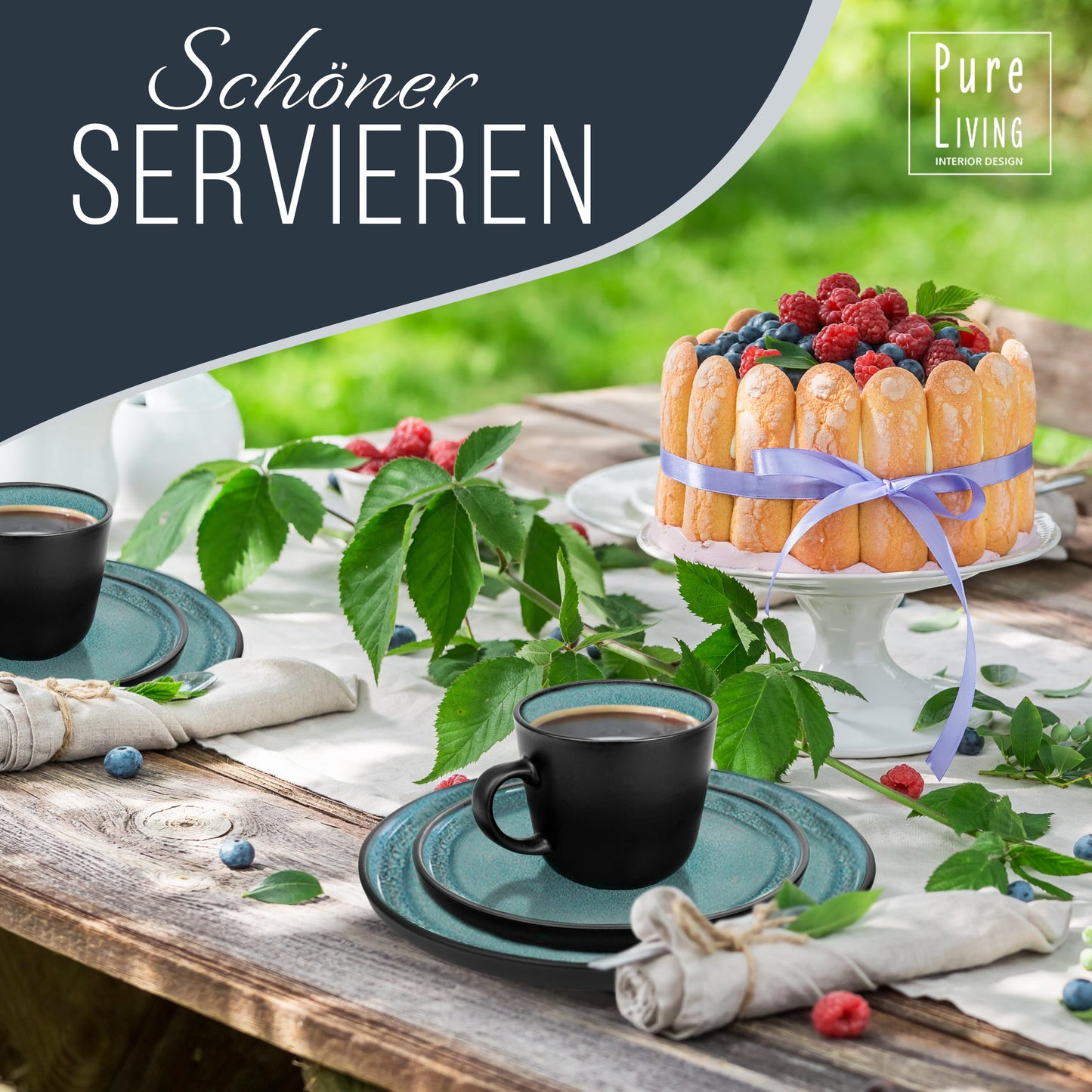 Pure Living Ibiza Stoneware Crockery Set for 6 People, 24-Piece
