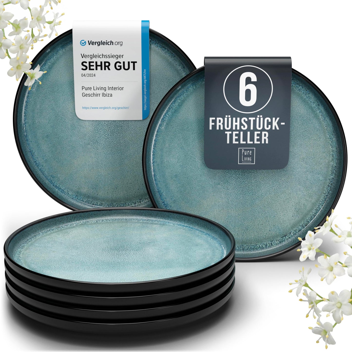 Pure Living Ibiza Stoneware Crockery Set for 6 People, 24-Piece