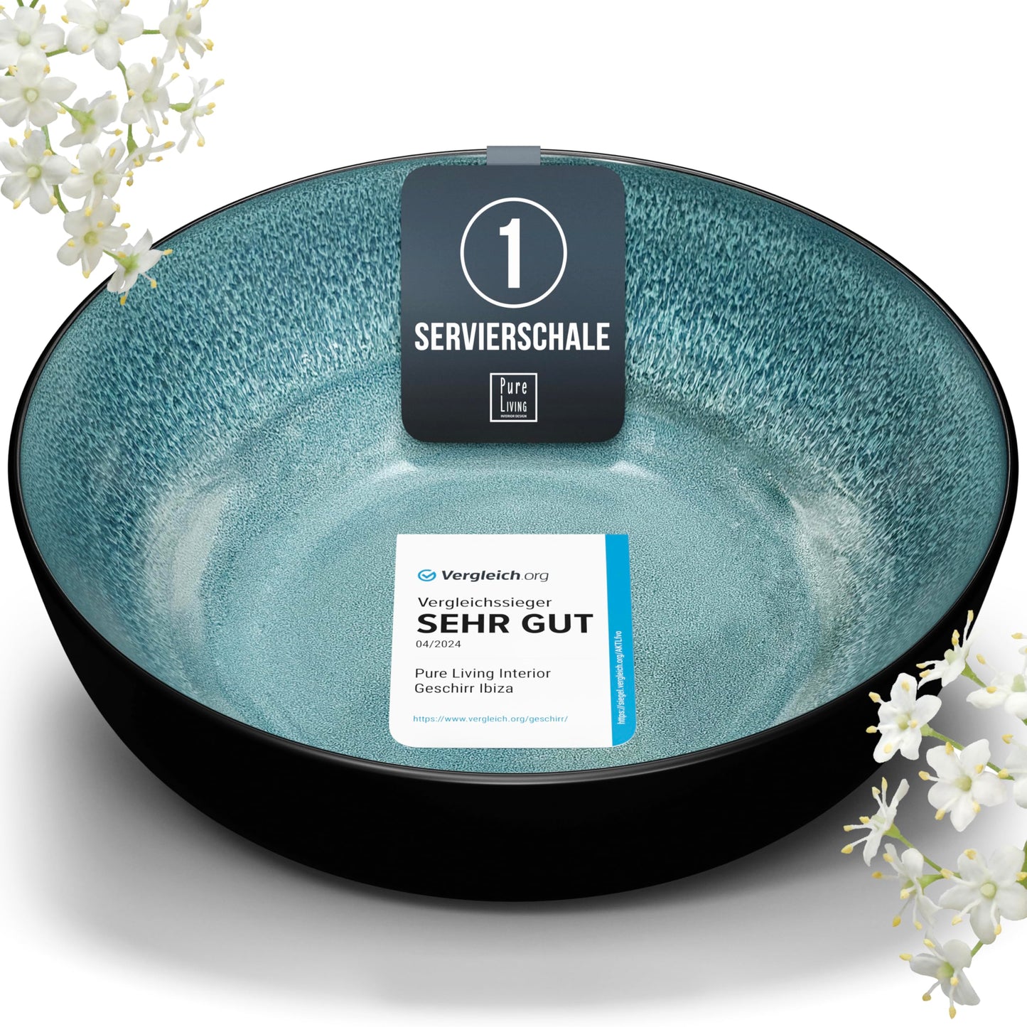 Pure Living Ibiza Stoneware Crockery Set for 6 People, 24-Piece