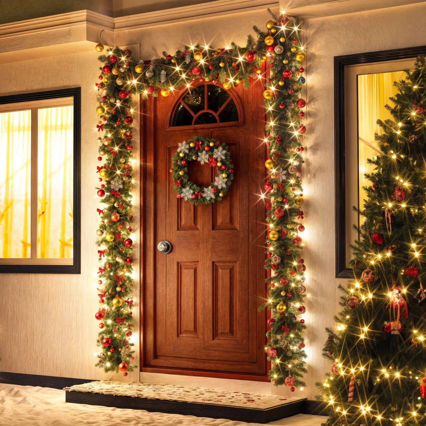 Casaria® Christmas Garland with Lighting Decoration, 5 m, 100 LEDs Illuminated Indoor Outdoor