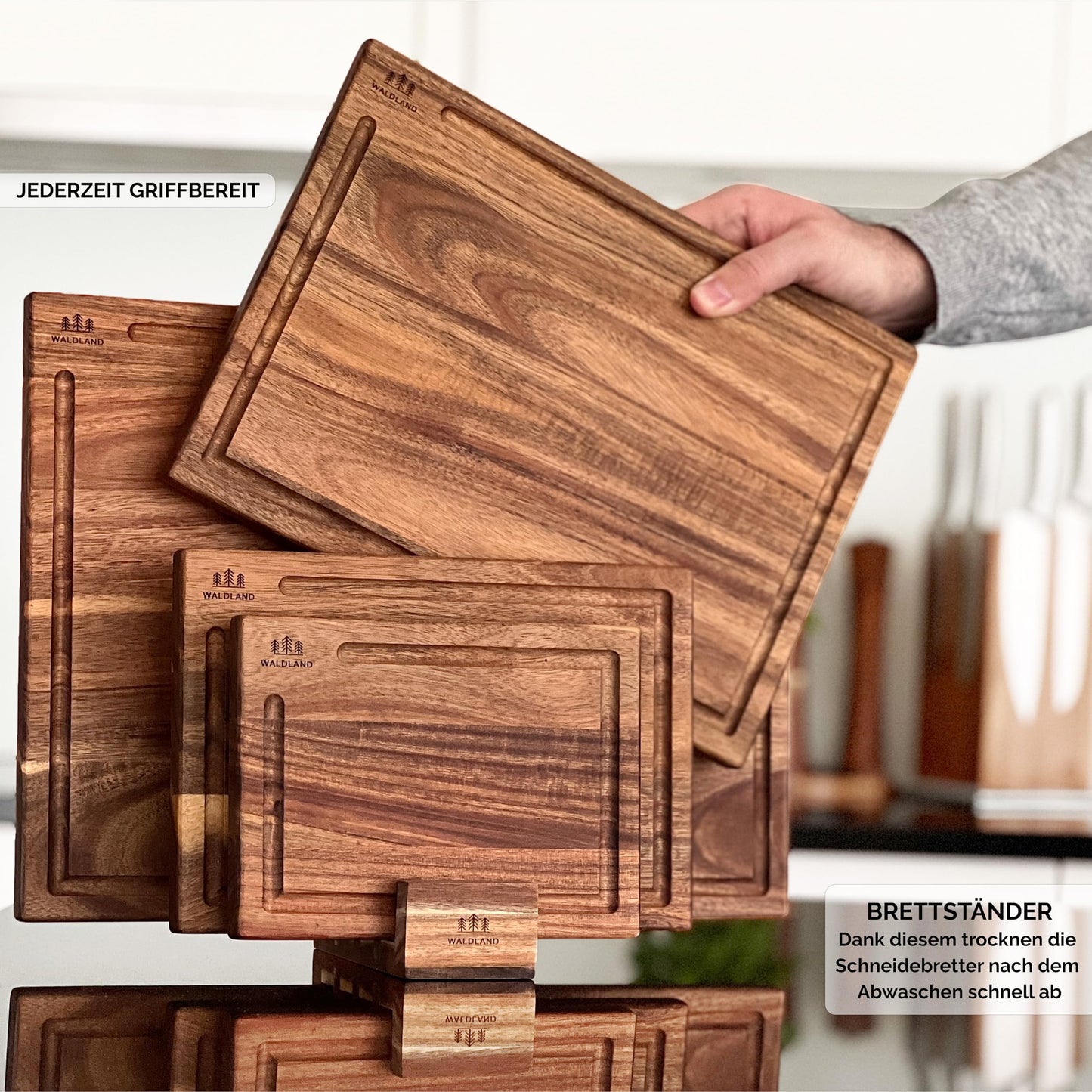 WALDLAND Premium Wooden Chopping Board Set of 4