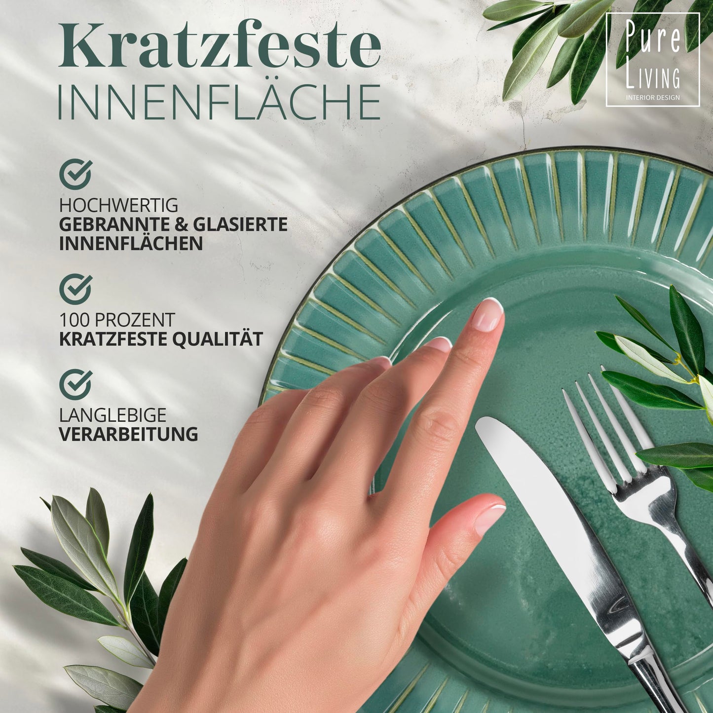 Pure Living Ibiza Stoneware Crockery Set for 6 People, 24-Piece