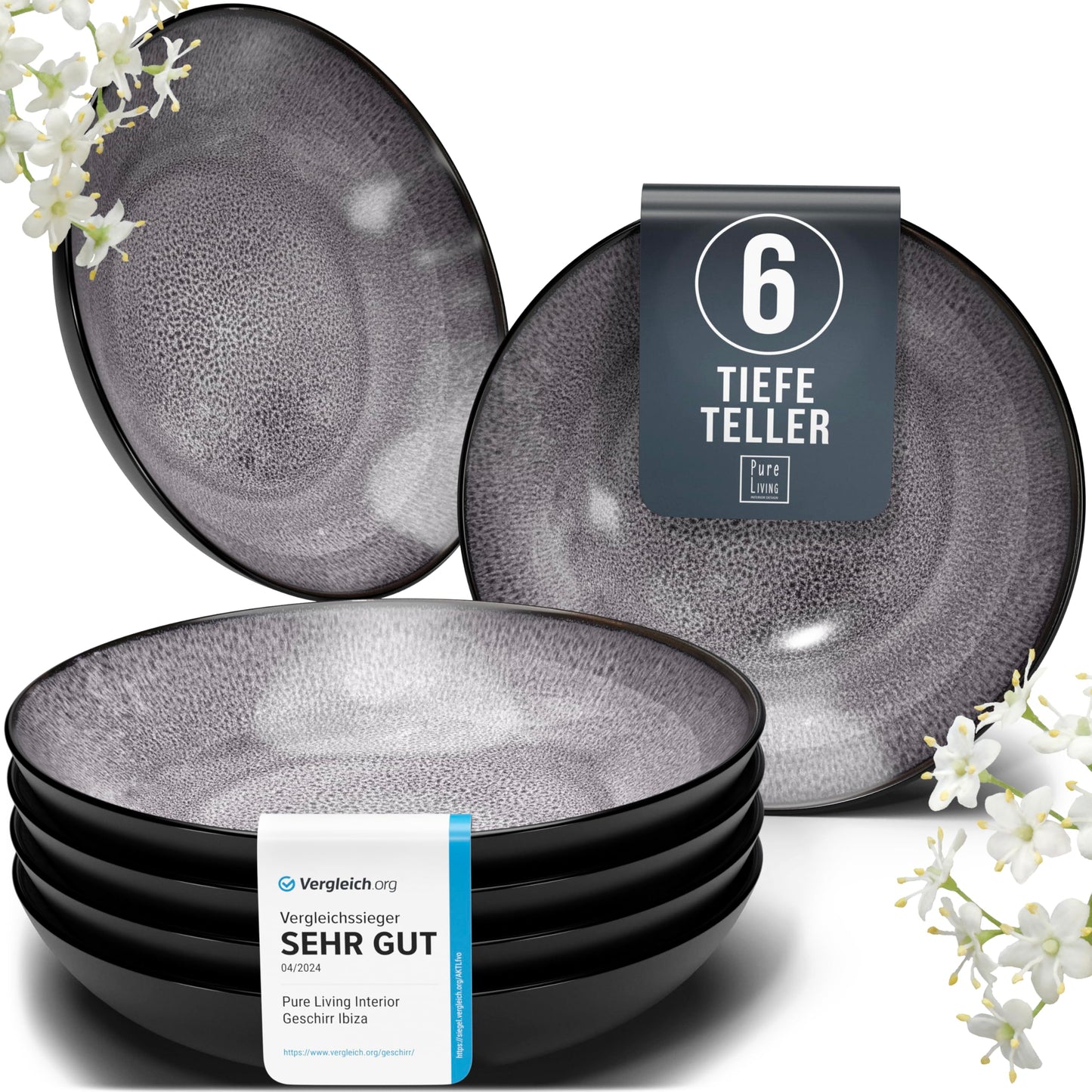 Pure Living Ibiza Stoneware Crockery Set for 6 People, 24-Piece