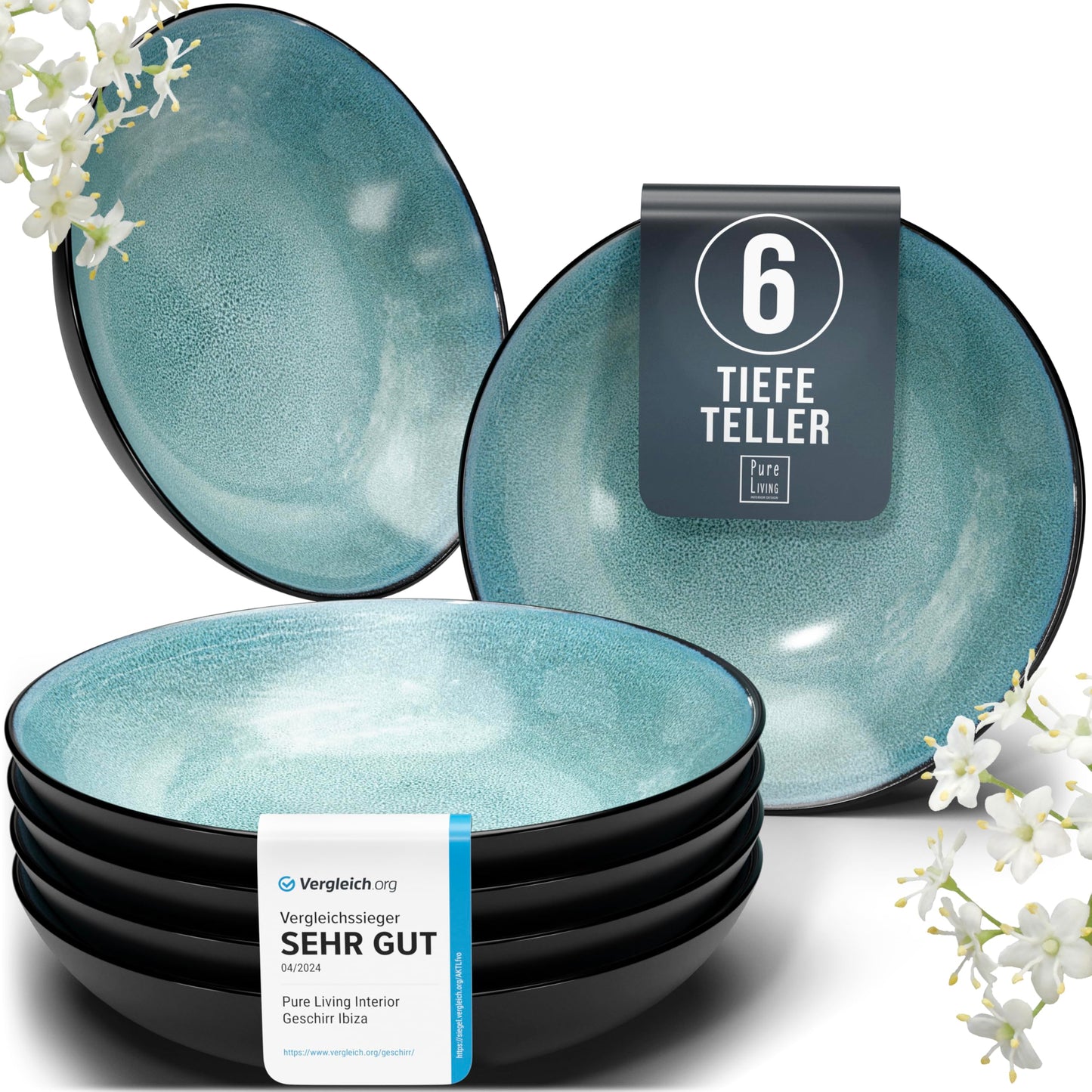 Pure Living Ibiza Stoneware Crockery Set for 6 People, 24-Piece