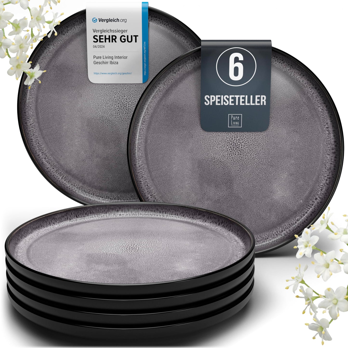 Pure Living Ibiza Stoneware Crockery Set for 6 People, 24-Piece