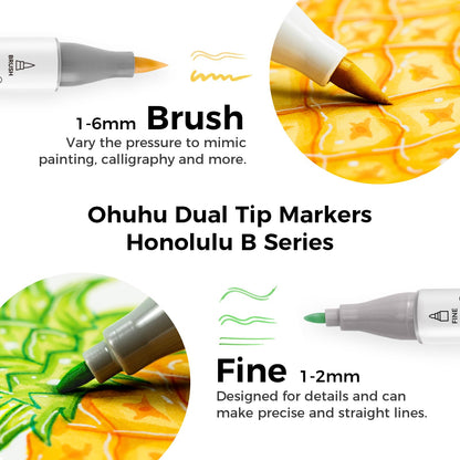48 Colour Alcohol Brush Markers, Ohuhu Double Tip (Brush & Fine Tip)