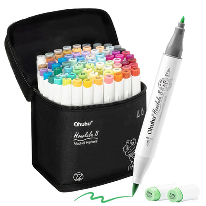 48 Colour Alcohol Brush Markers, Ohuhu Double Tip (Brush & Fine Tip)