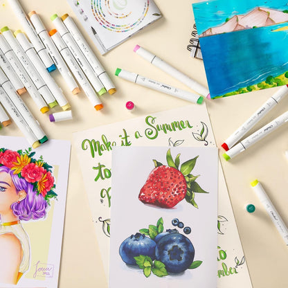 48 Colour Alcohol Brush Markers, Ohuhu Double Tip (Brush & Fine Tip)