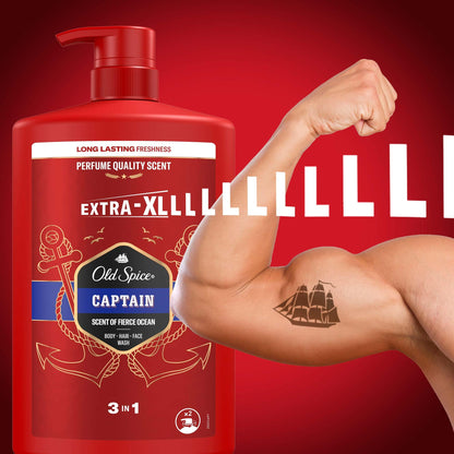 Old Spice Captain 3-in-1 Shower Gel & Shampoo for Men, 1L