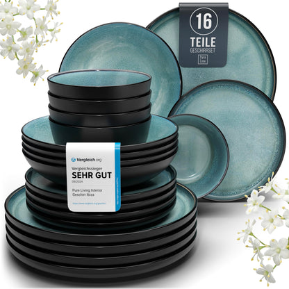 Pure Living Ibiza Stoneware Crockery Set for 6 People, 24-Piece
