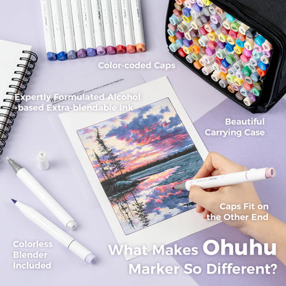 48 Colour Alcohol Brush Markers, Ohuhu Double Tip (Brush & Fine Tip)