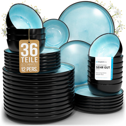 Pure Living Ibiza Stoneware Crockery Set for 6 People, 24-Piece