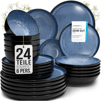 Pure Living Ibiza Stoneware Crockery Set for 6 People, 24-Piece